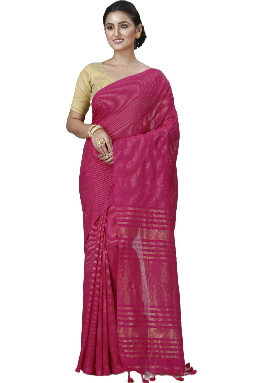 Pink Blended Cotton Tama Hand Loom Saree (1203)